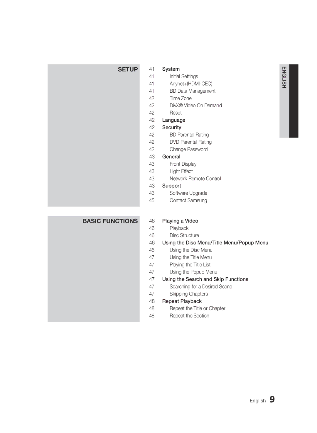 Samsung BD-D6500/XE, BD-D6500/ZA, BD-D6500/XN, BD-D6500/EN, BD-D6500/ZF manual Setup Basic Functions 