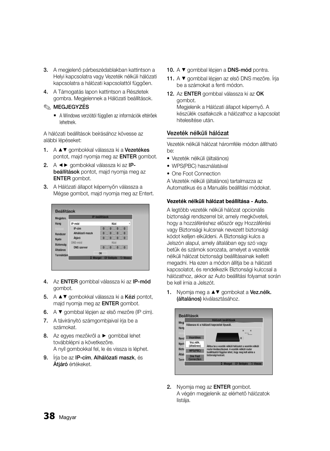 Samsung BD-D6500/ZF, BD-D6500/ZA, BD-D6500/XN, BD-D6500/EN, BD-D6500/XE manual Vezeték nélküli hálózat beállítása Auto 