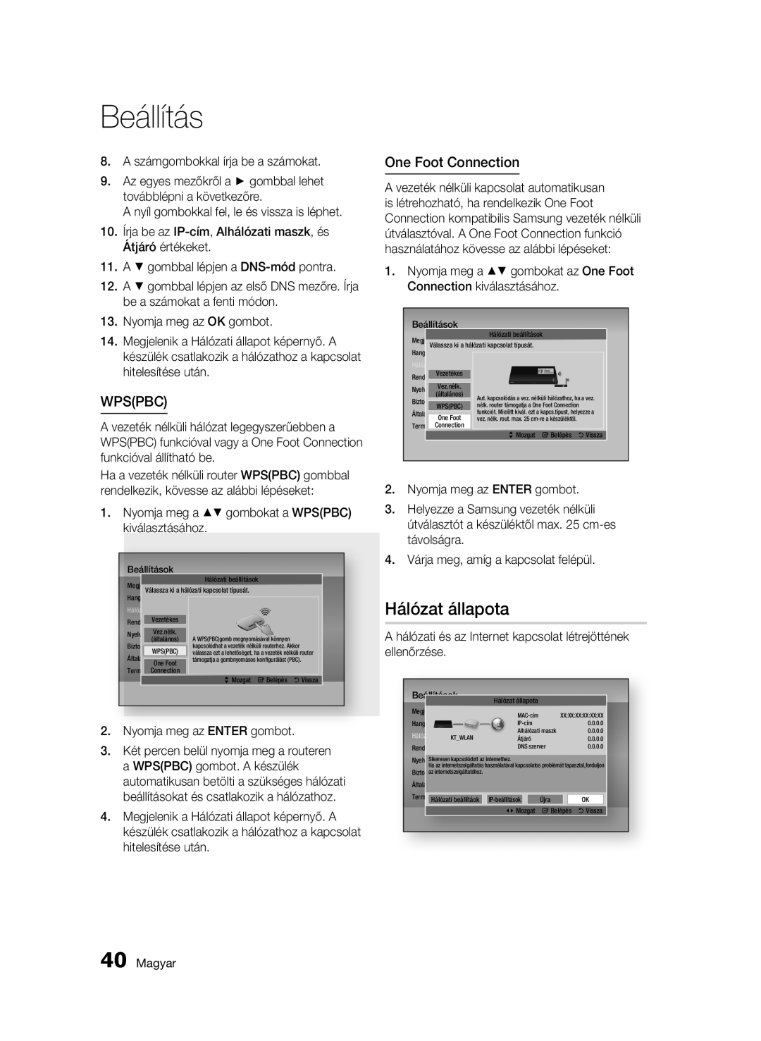 Samsung BD-D6500/ZA, BD-D6500/XN, BD-D6500/EN, BD-D6500/ZF, BD-D6500/XE manual Hálózat állapota 