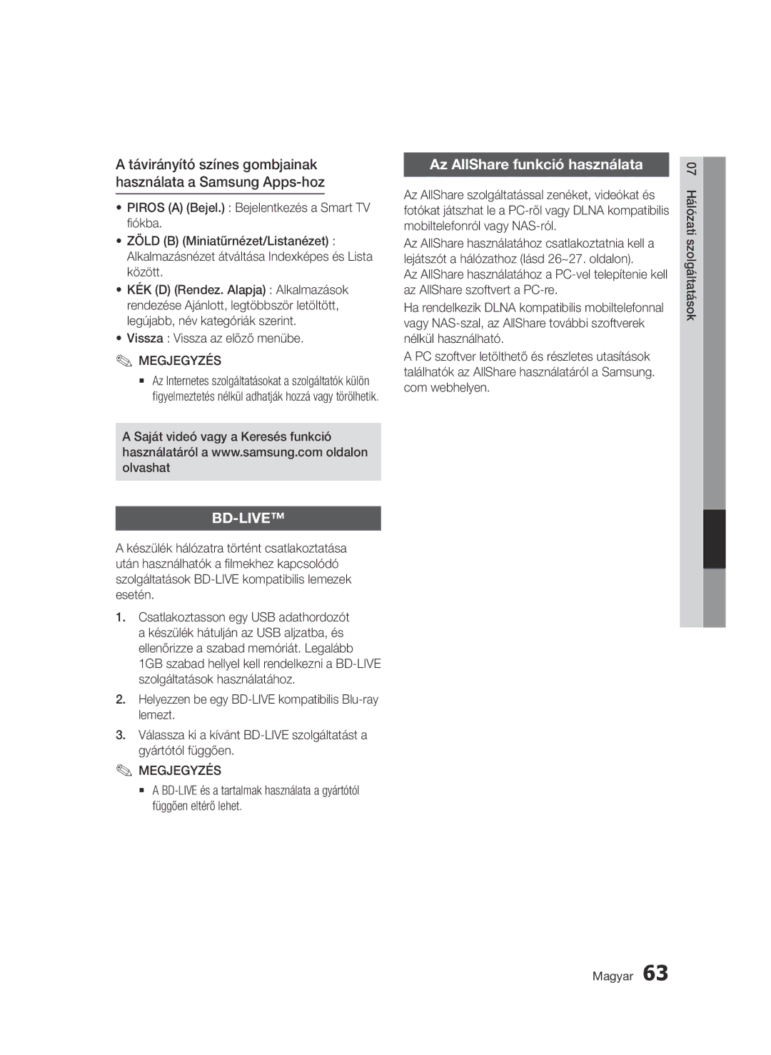 Samsung BD-D6500/ZF, BD-D6500/ZA, BD-D6500/XN, BD-D6500/EN Az AllShare funkció használata, Vissza Vissza az előző menübe 