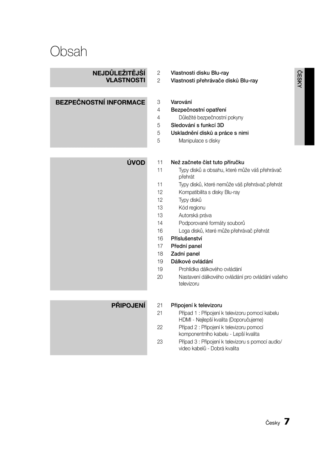 Samsung BD-D6500/XE, BD-D6500/ZA, BD-D6500/XN, BD-D6500/EN, BD-D6500/ZF manual Obsah 