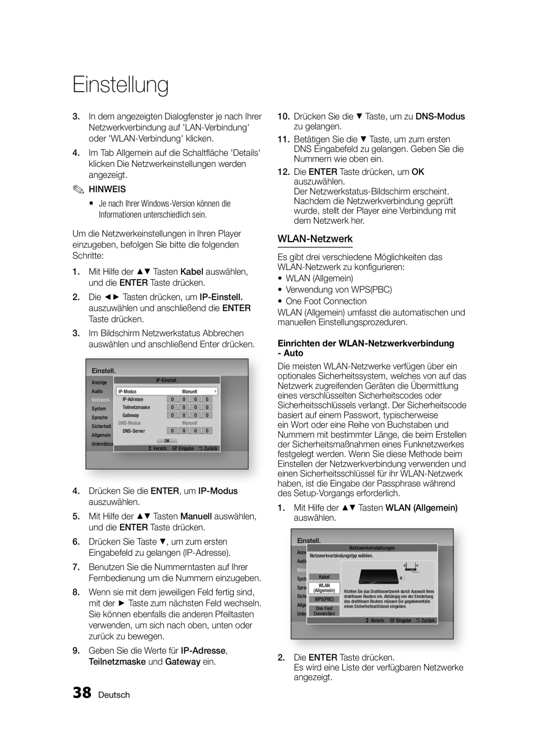 Samsung BD-D6500/ZF, BD-D6500/ZA, BD-D6500/XN, BD-D6500/EN, BD-D6500/XE manual Einrichten der WLAN-Netzwerkverbindung Auto 