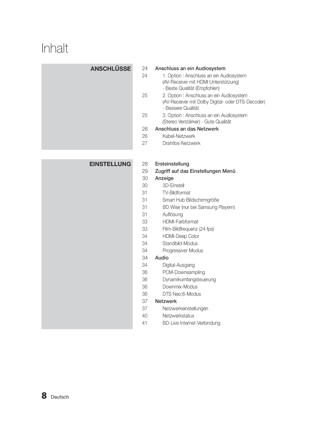 Samsung BD-D6500/ZF manual Anschluss an ein Audiosystem, Beste Qualität Empfohlen, Bessere Qualität, Anzeige, 3D-Einstell 