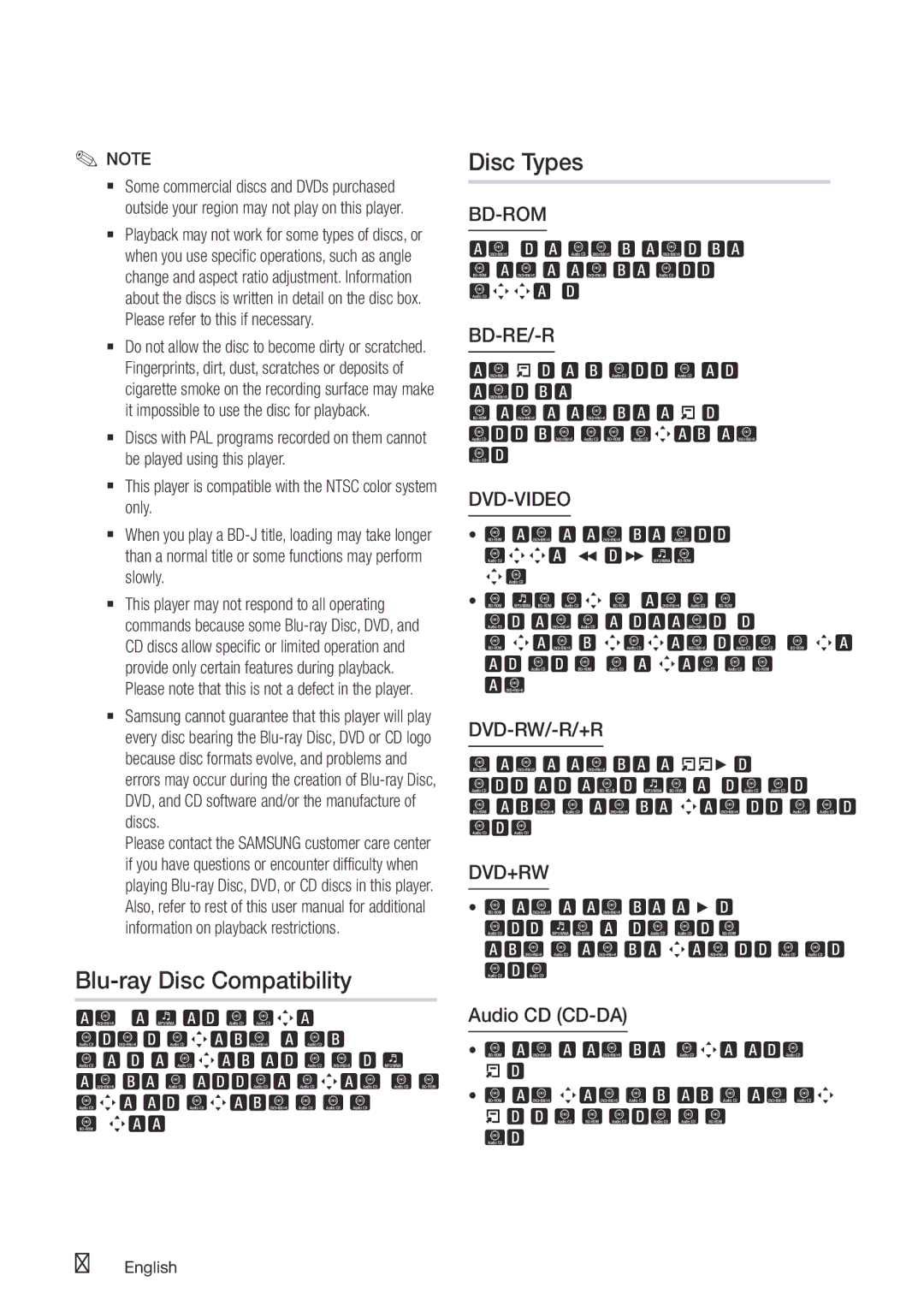 Samsung BD-D6500/ZA user manual Blu-ray Disc Compatibility Disc Types, Audio CD CD-DA 