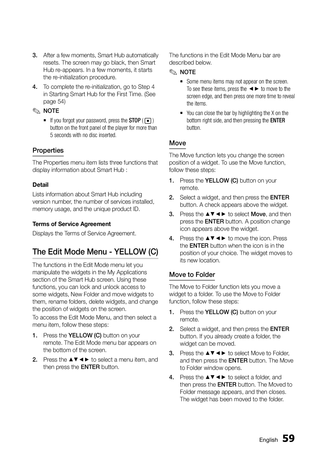 Samsung BD-D6500/ZA user manual Edit Mode Menu Yellow C, Properties, Move to Folder 