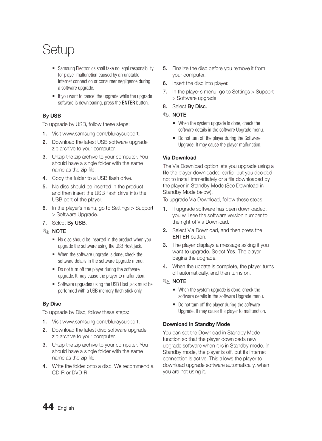 Samsung BD-D6500/ZF, BD-D6500/ZN manual By USB, By Disc, Via Download, Download in Standby Mode 