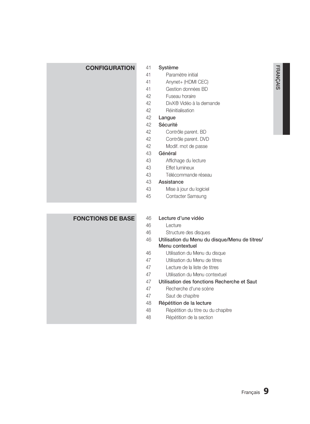 Samsung BD-D6500/ZN, BD-D6500/ZF manual Configuration Fonctions de base 