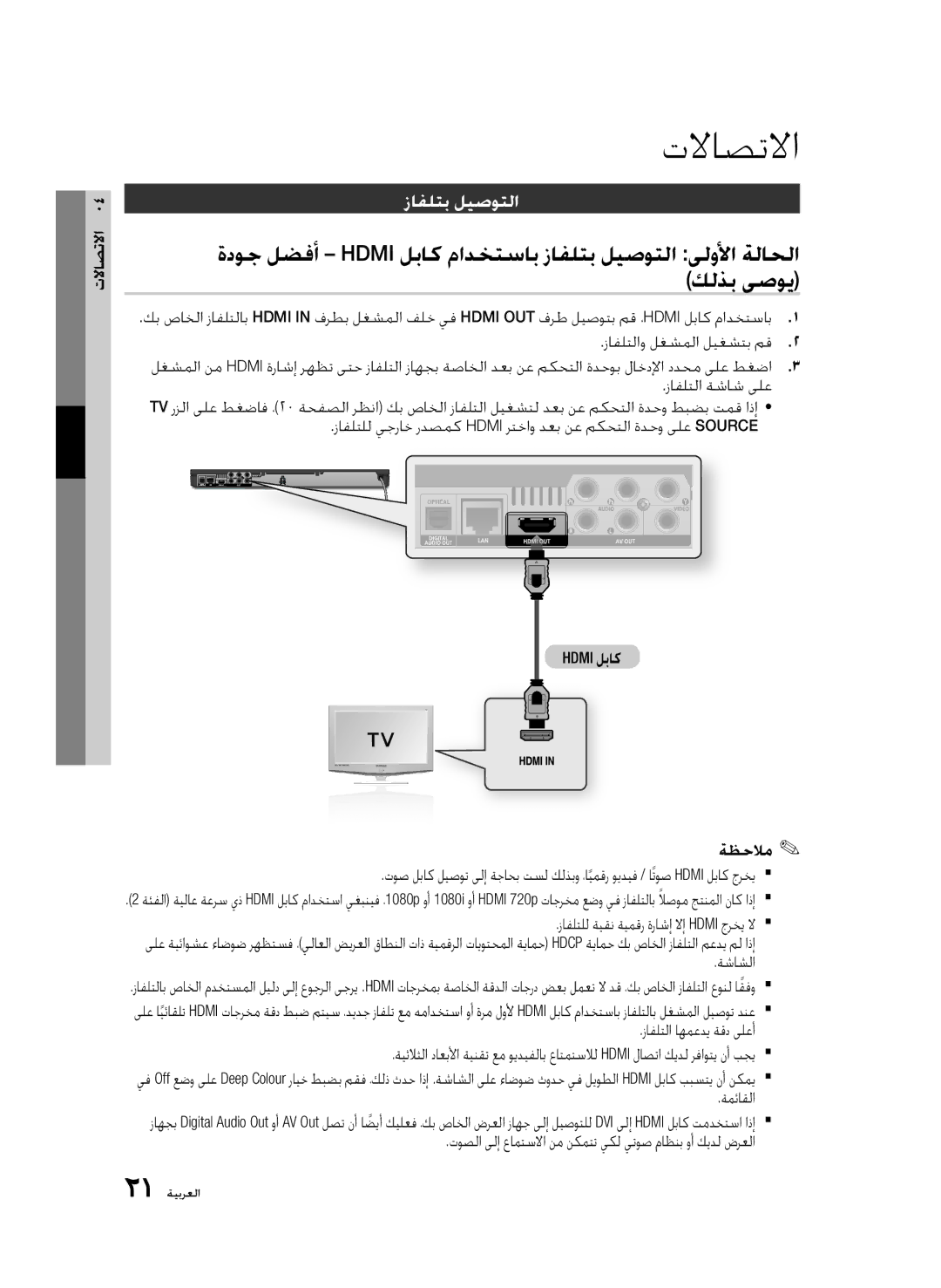 Samsung BD-D6500/ZN, BD-D6500/UM, BD-D6500/HC manual تلااصتلاا, زافلتب ليصوتلا 