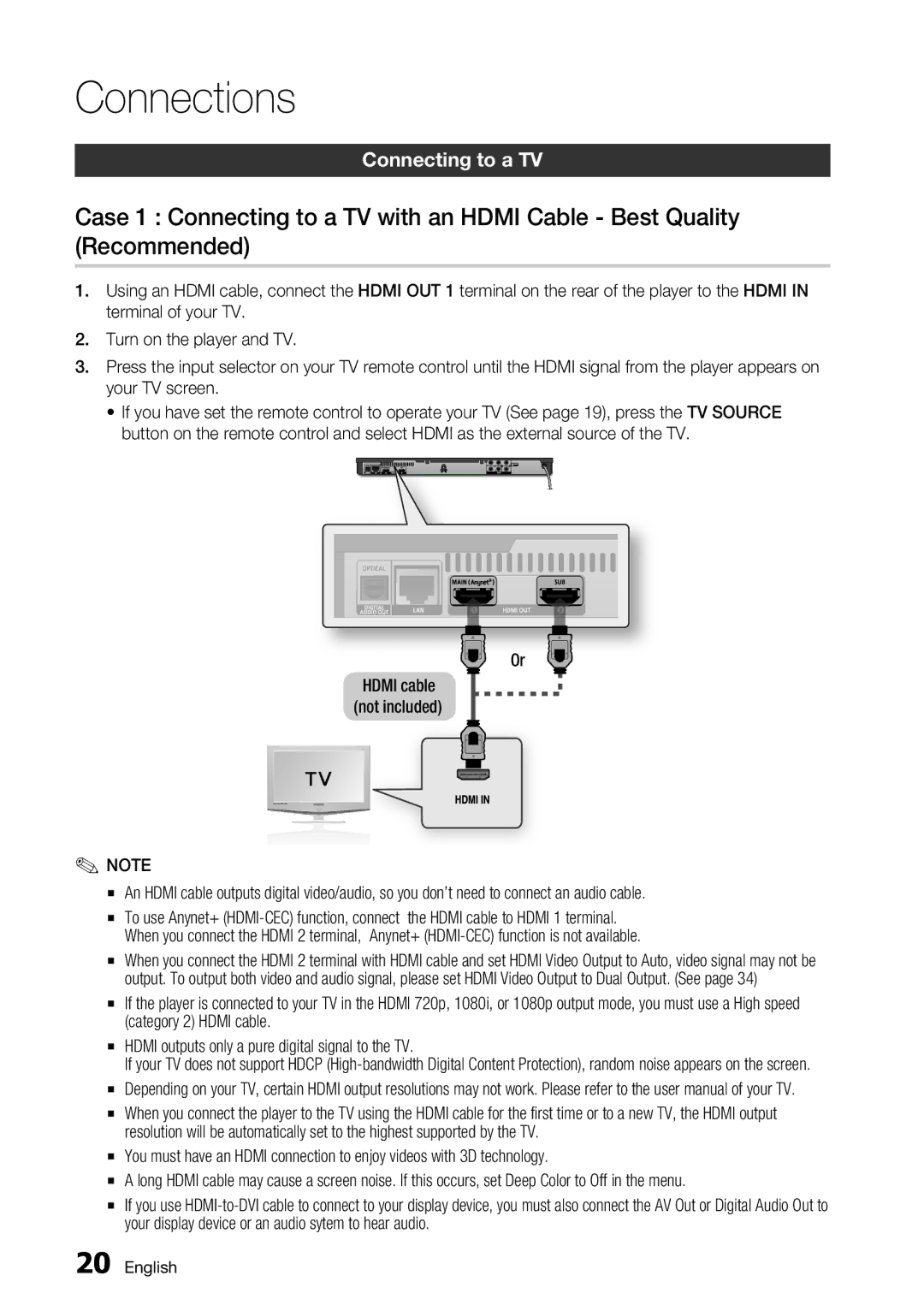 Samsung BD-D6700 user manual Connections, Connecting to a TV 