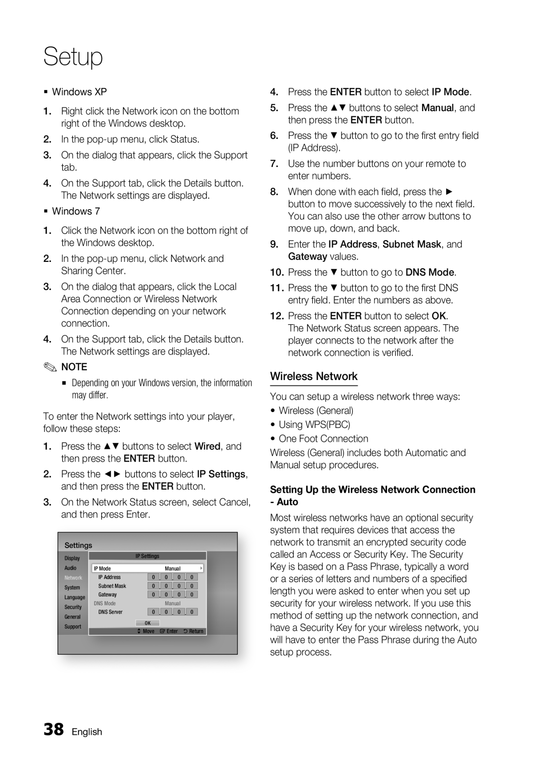 Samsung BD-D6700 user manual Setting Up the Wireless Network Connection Auto 