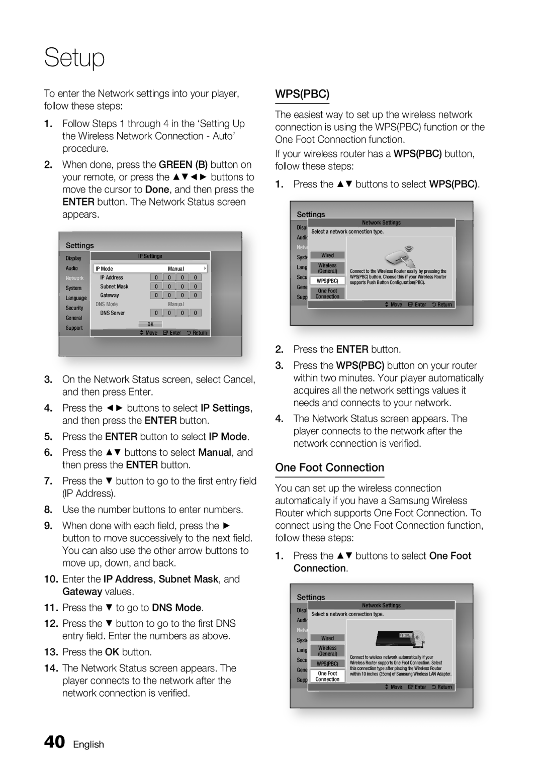 Samsung BD-D6700 user manual One Foot Connection, Press the OK button 