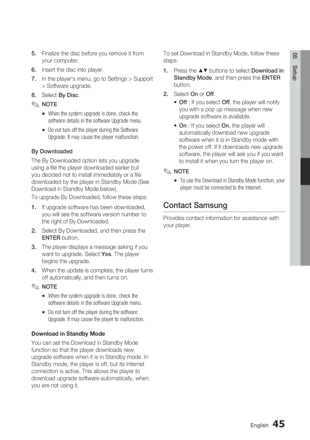 Samsung BD-D6700 user manual Contact Samsung, To upgrade By Downloaded, follow these steps, Download in Standby Mode 