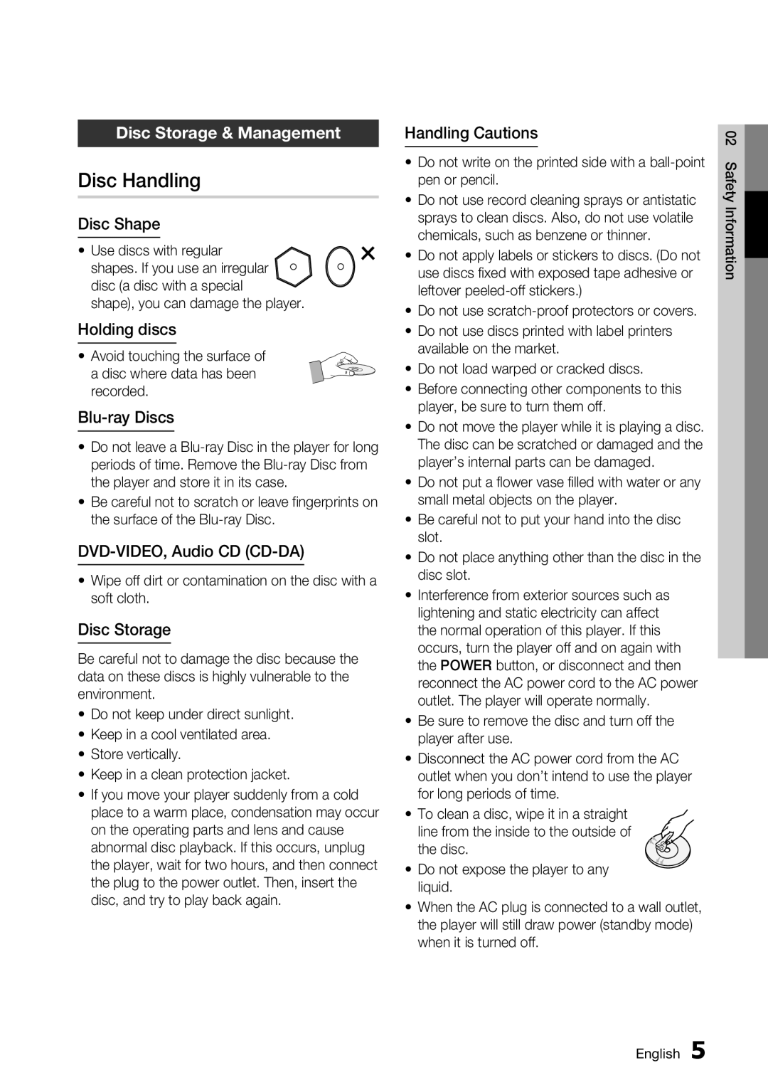 Samsung BD-D6700 user manual Disc Handling, Disc Storage & Management 