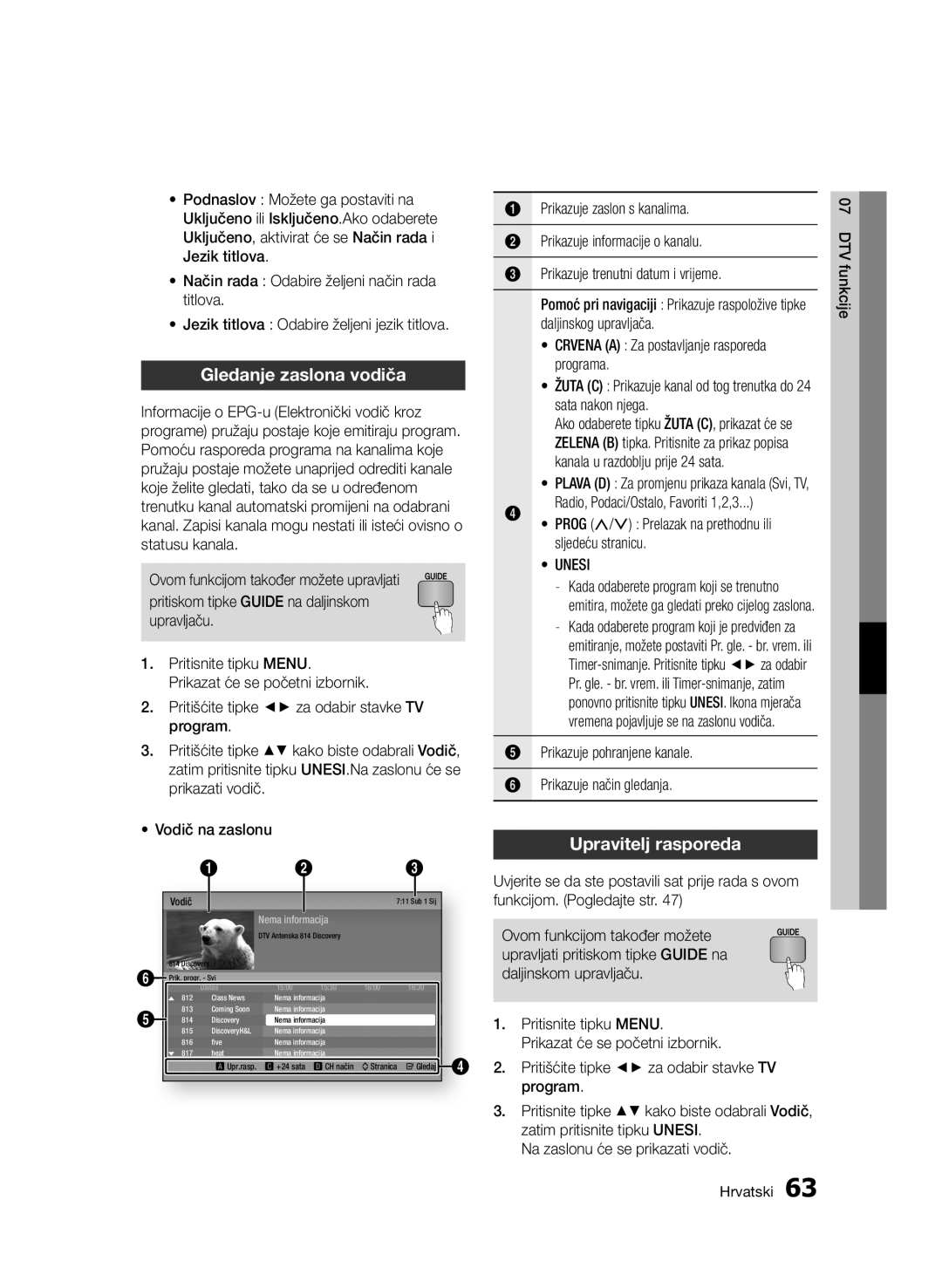 Samsung BD-D6900/EN Gledanje zaslona vodiča, Upravitelj rasporeda, Prog ,/. Prelazak na prethodnu ili sljedeću stranicu 