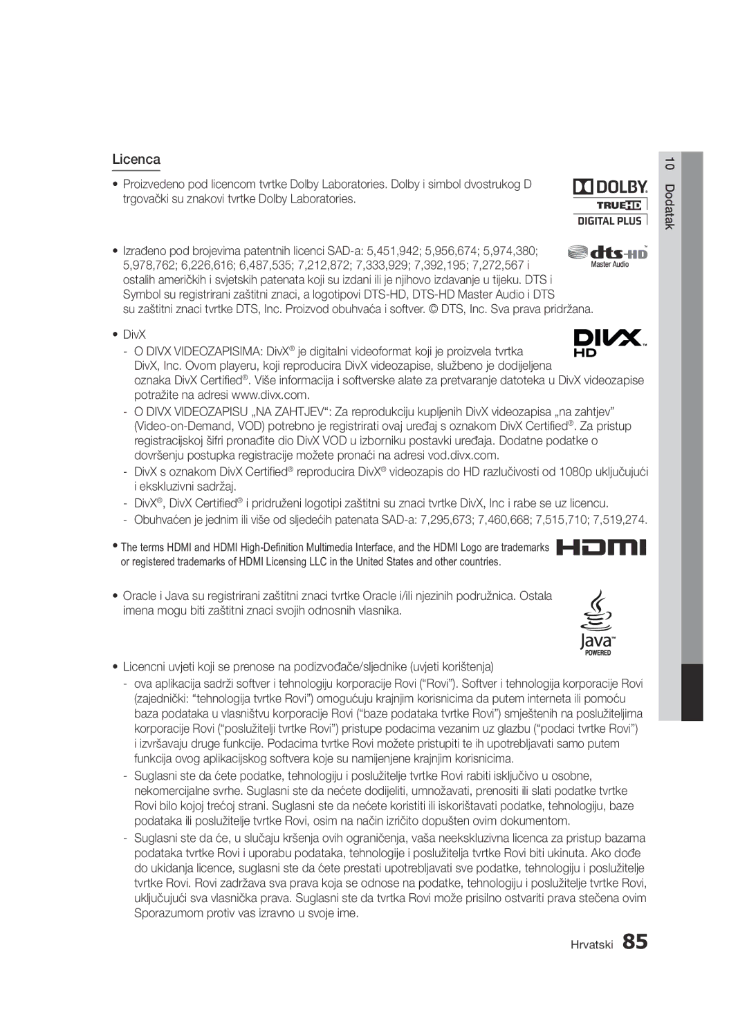 Samsung BD-D6900/EN manual Licenca 