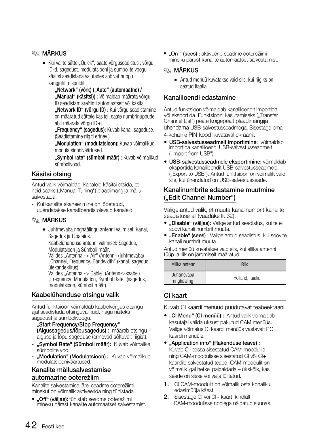 Samsung BD-D6900/EN manual Käsitsi otsing, Kanaliloendi edastamine, Kanalinumbrite edastamine muutmine „Edit Channel Number 