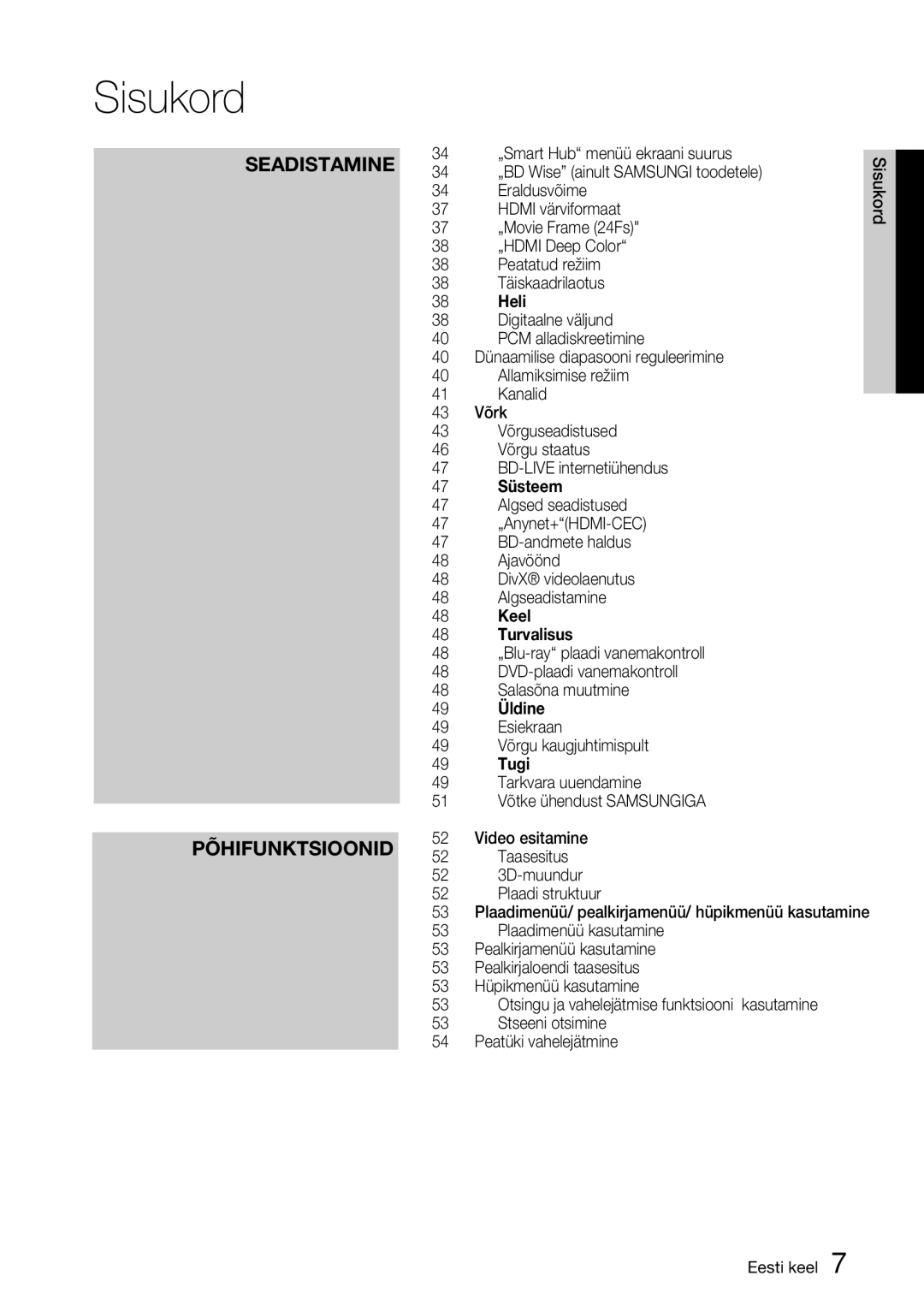 Samsung BD-D6900/EN manual Seadistamine Põhifunktsioonid 