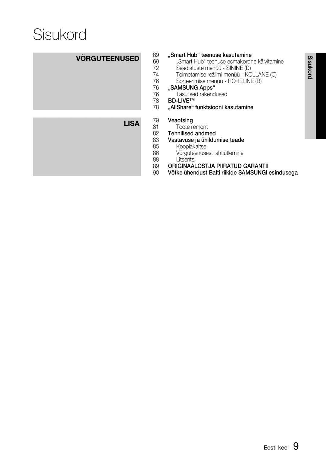 Samsung BD-D6900/EN manual „Smart Hub teenuse esmakordne käivitamine, Võtke ühendust Balti riikide Samsungi esindusega 