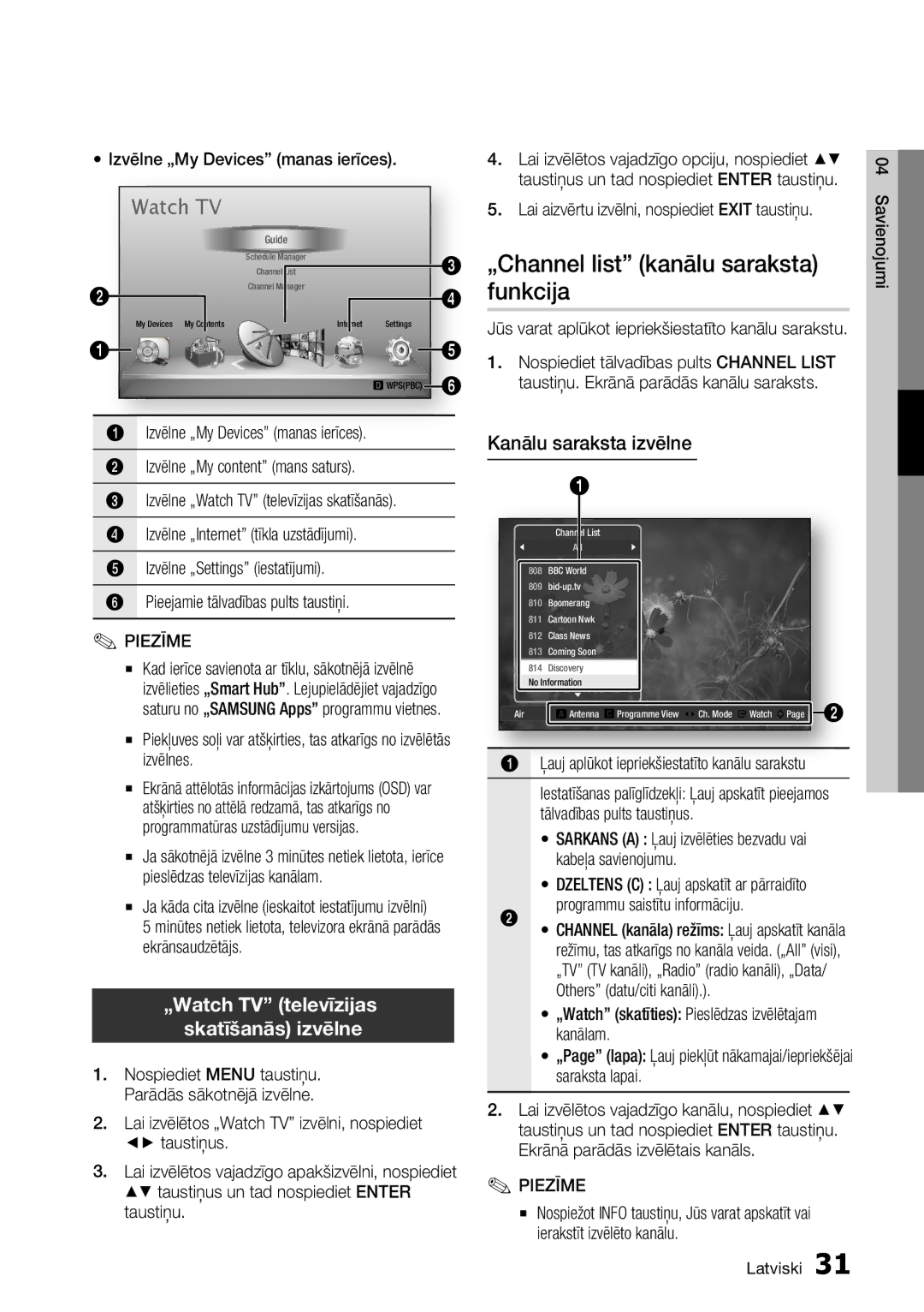 Samsung BD-D6900/EN manual „Channel list kanālu saraksta Funkcija, Kanālu saraksta izvēlne 