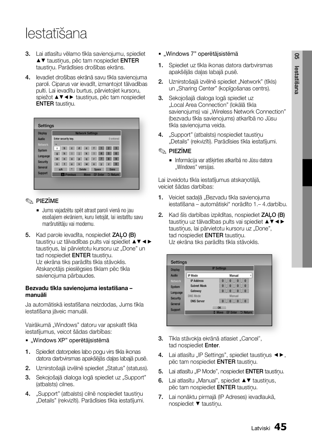 Samsung BD-D6900/EN manual Bezvadu tīkla savienojuma iestatīšana manuāli, ƒ „Windows 7 operētājsistēmā 