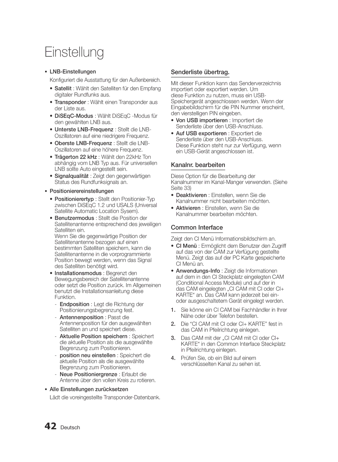 Samsung BD-D6900S/ZG manual Senderliste übertrag, Kanalnr. bearbeiten, Common Interface 