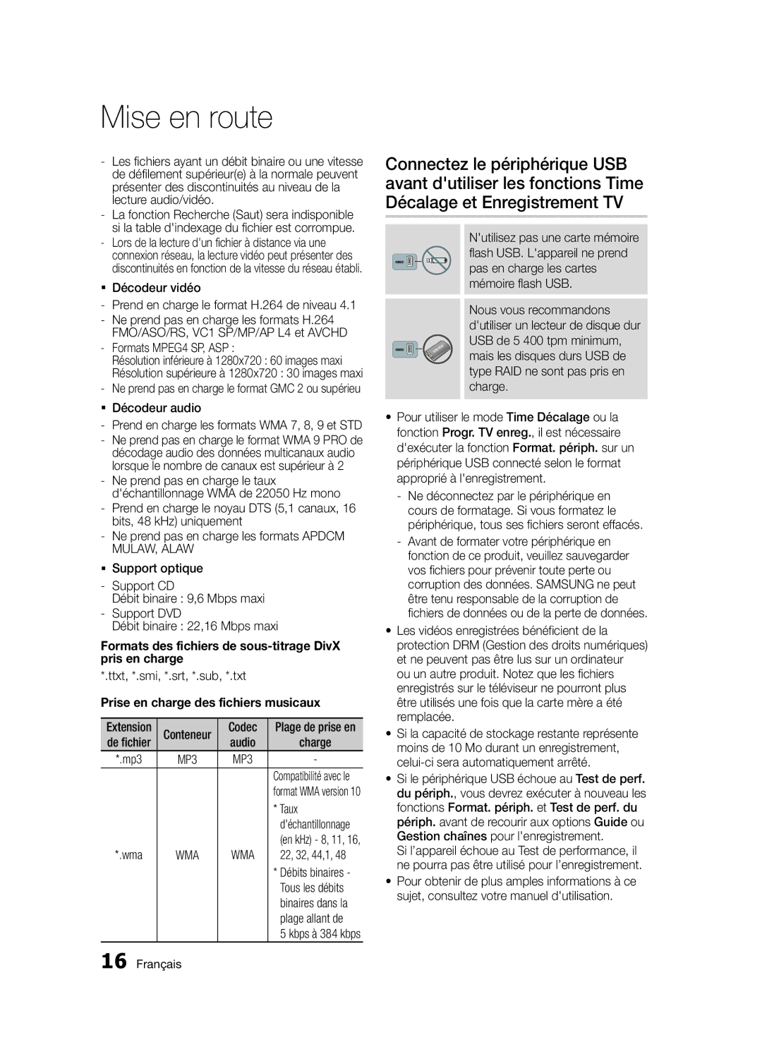 Samsung BD-D6900/ZF ƒƒ Décodeur vidéo, Formats des fichiers de sous-titrage DivX pris en charge, Taux, Plage allant de 