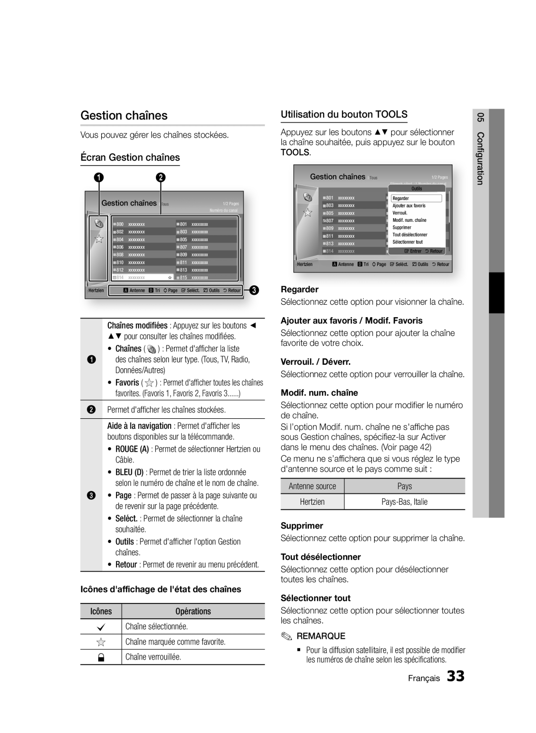 Samsung BD-D6900/EN, BD-D6900/XN, BD-D6900/ZF manual Gestion chaînes, Utilisation du bouton TOOLS 