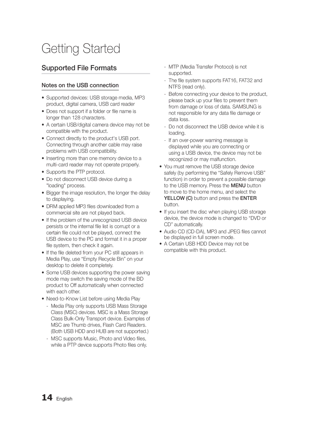 Samsung BD-D6900/ZF, BD-D6900/XN, BD-D6900/EN manual Supported File Formats 