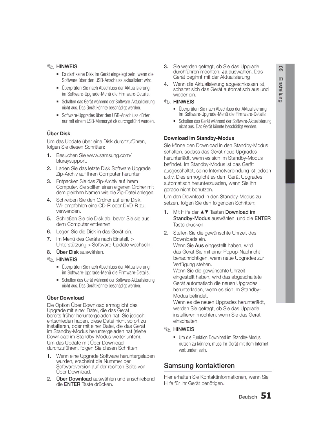 Samsung BD-D6900/XN, BD-D6900/EN Samsung kontaktieren, Über Disk auswählen, Über Download, Download im Standby-Modus 