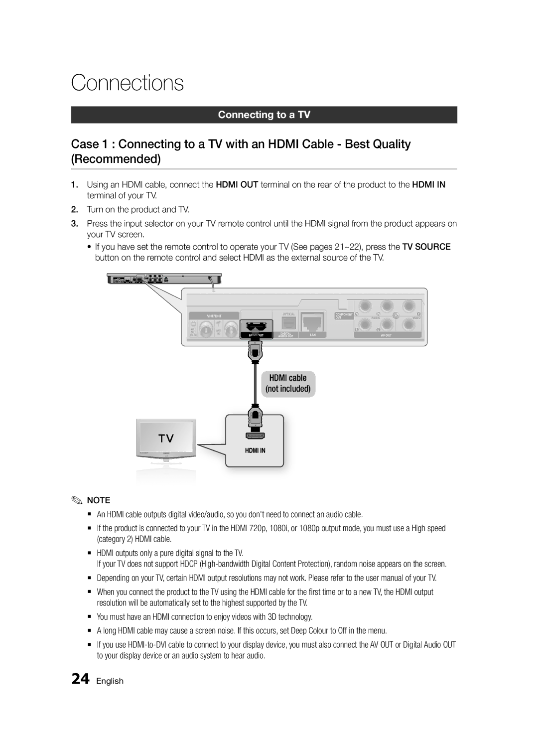 Samsung BD-D6900/XN, BD-D6900/EN, BD-D6900/ZF manual Connecting to a TV 