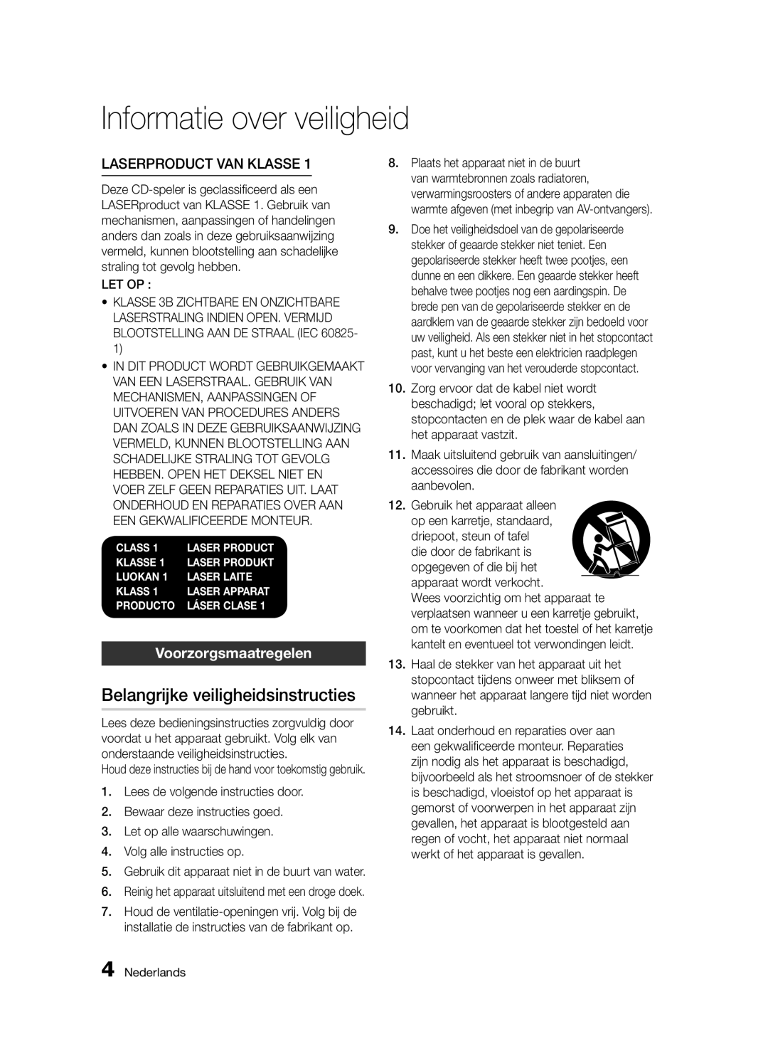 Samsung BD-D6900/XN, BD-D6900/EN, BD-D6900/ZF manual Belangrijke veiligheidsinstructies, Voorzorgsmaatregelen 