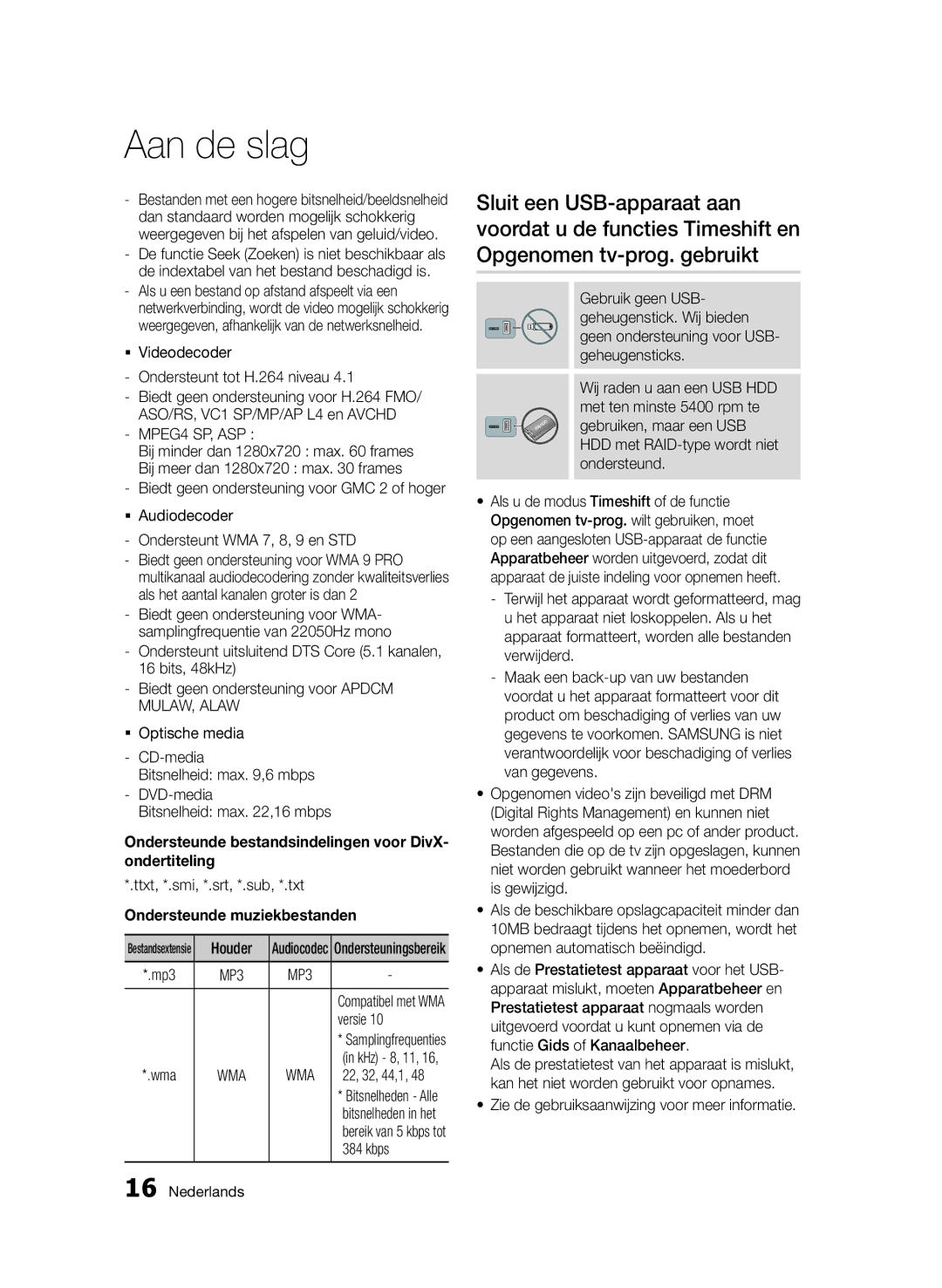 Samsung BD-D6900/XN, BD-D6900/EN Ondersteunde bestandsindelingen voor DivX- ondertiteling, Ondersteunde muziekbestanden 