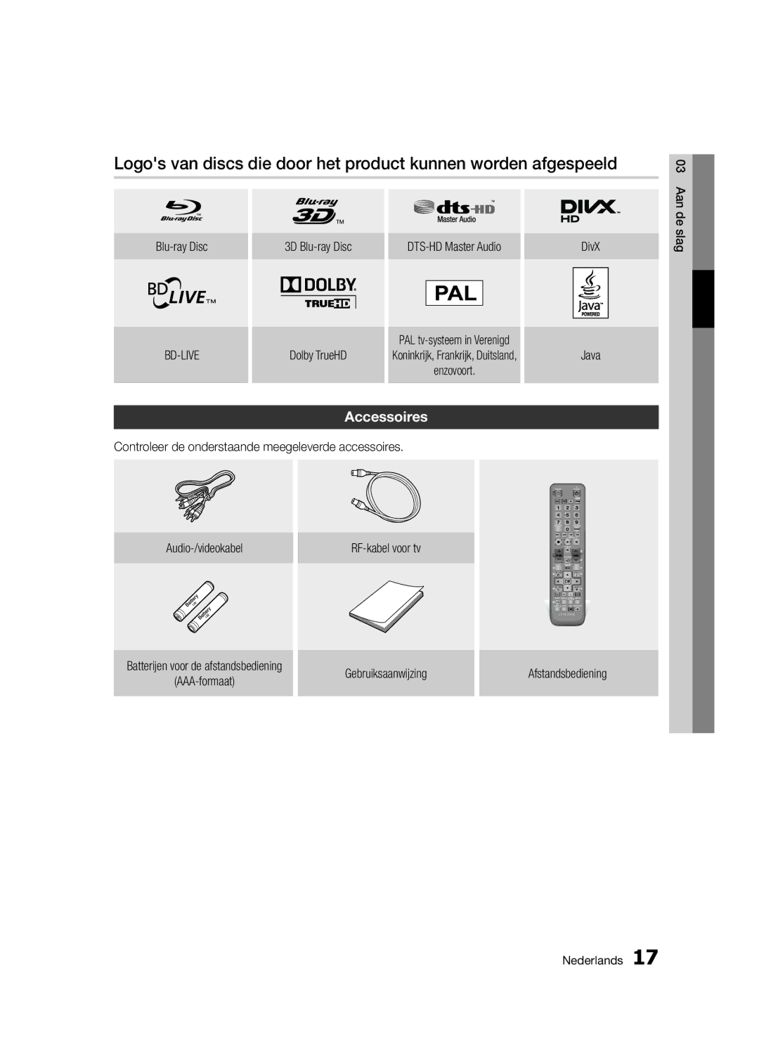 Samsung BD-D6900/EN, BD-D6900/XN, BD-D6900/ZF manual 3D Blu-ray Disc Dolby TrueHD DTS-HD Master Audio, Aan de, Slag 