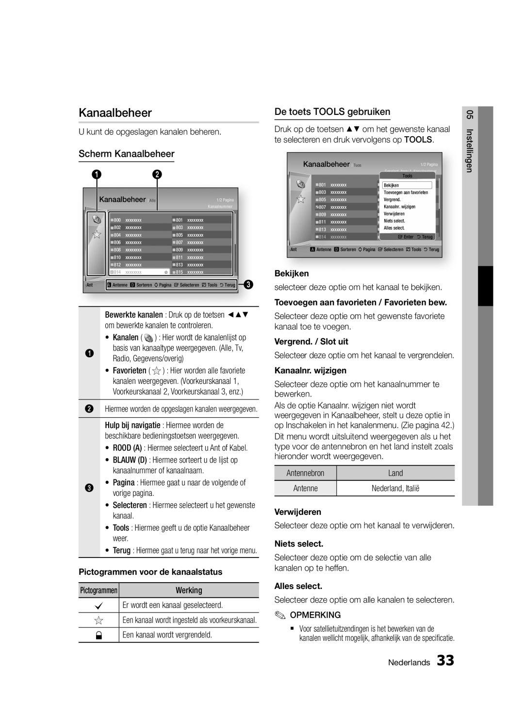 Samsung BD-D6900/ZF, BD-D6900/XN, BD-D6900/EN manual Scherm Kanaalbeheer, De toets Tools gebruiken 