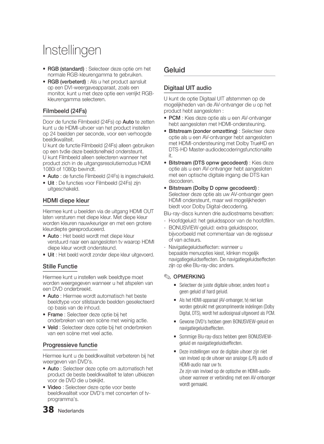 Samsung BD-D6900/EN, BD-D6900/XN, BD-D6900/ZF manual Geluid 