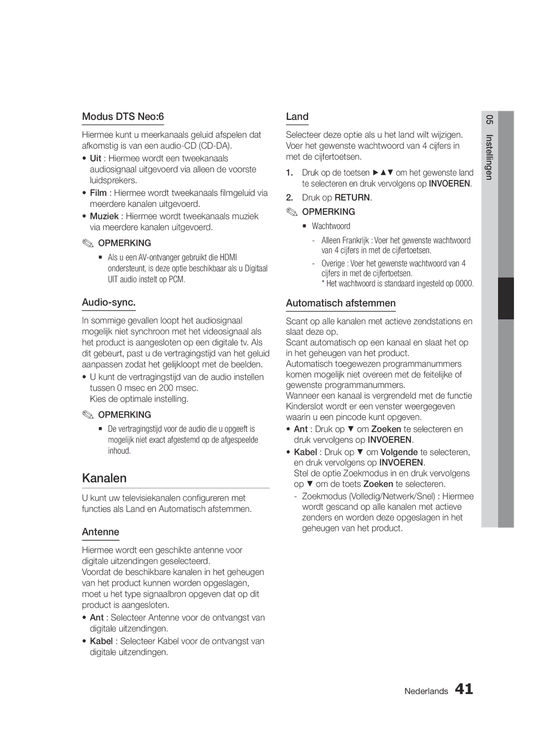 Samsung BD-D6900/EN, BD-D6900/XN, BD-D6900/ZF manual Kanalen, Modus DTS Neo6, Automatisch afstemmen, Druk op Return 