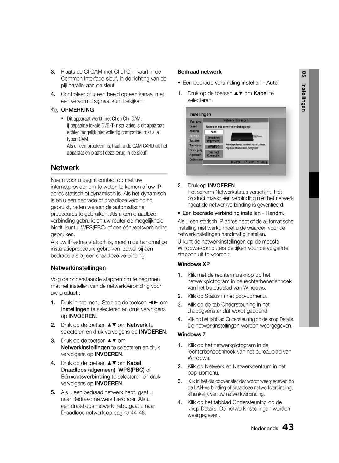 Samsung BD-D6900/XN, BD-D6900/EN, BD-D6900/ZF manual Netwerkinstellingen, Bedraad netwerk 