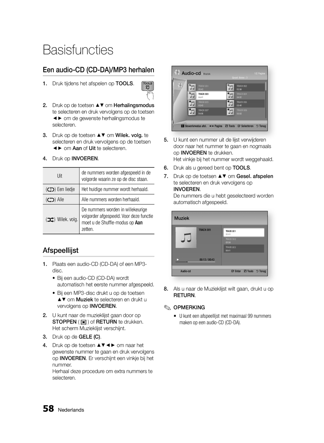 Samsung BD-D6900/XN, BD-D6900/EN, BD-D6900/ZF manual Afspeellijst, Return Opmerking 