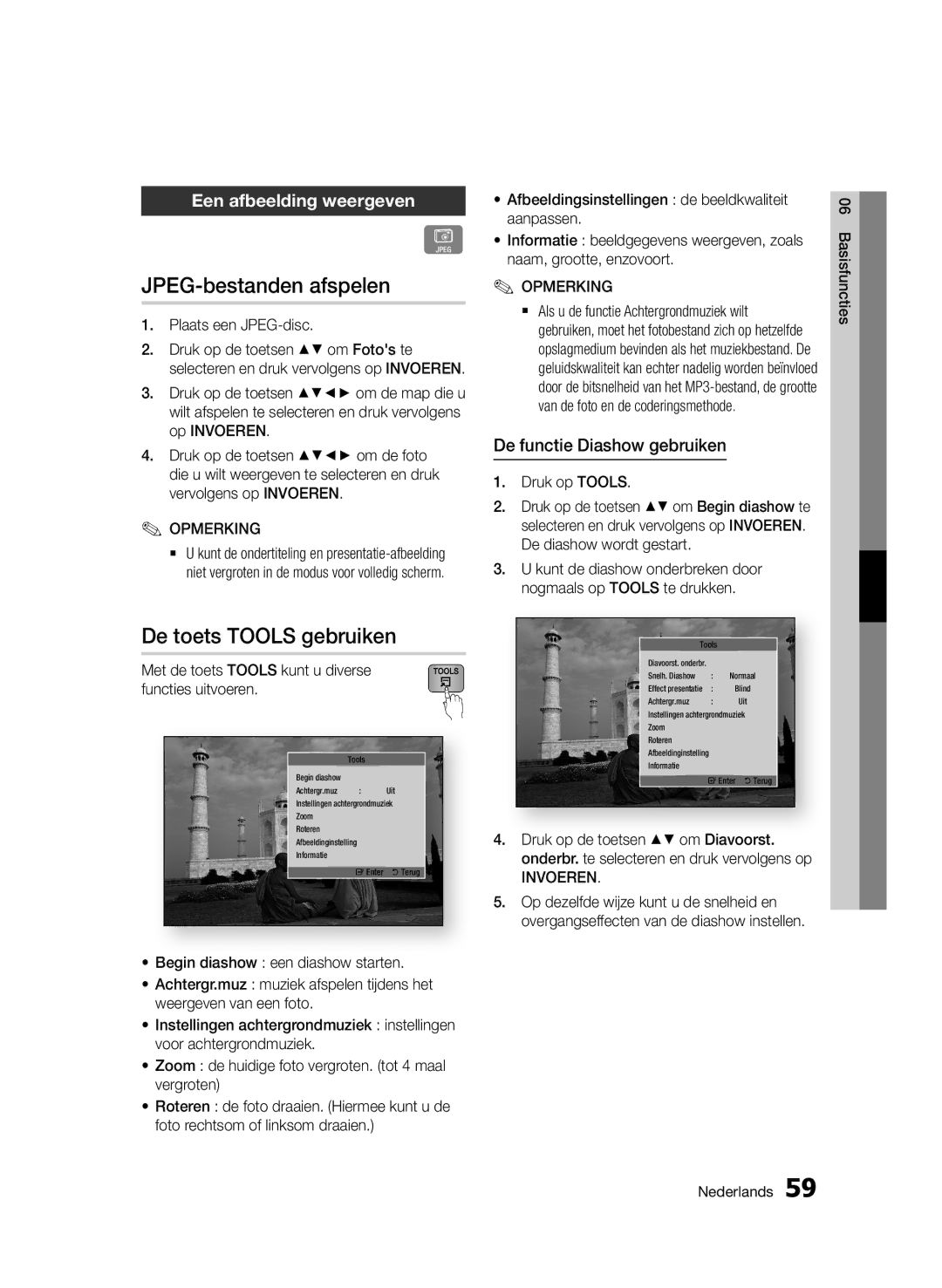 Samsung BD-D6900/EN, BD-D6900/XN, BD-D6900/ZF JPEG-bestanden afspelen, De toets Tools gebruiken, Een afbeelding weergeven 