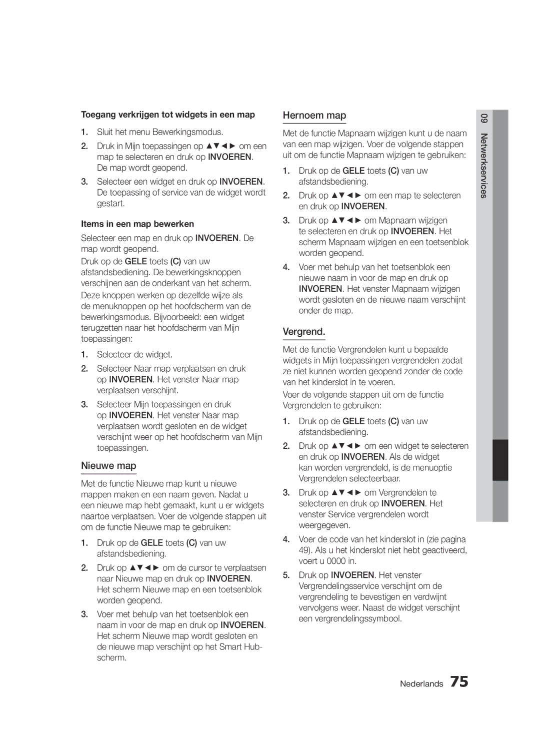 Samsung BD-D6900/ZF manual Nieuwe map, Hernoem map, Toegang verkrijgen tot widgets in een map, Items in een map bewerken 