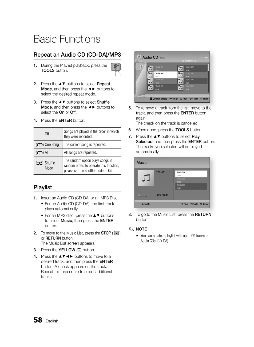 Samsung BD-D6900/EN, BD-D6900/XN, BD-D6900/ZF manual Repeat an Audio CD CD-DA/MP3, Playlist 