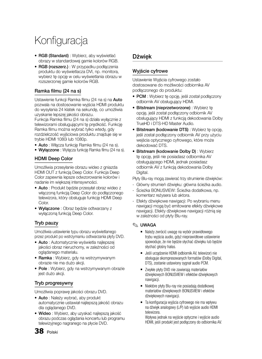 Samsung BD-D6900/EN, BD-D6900/XN, BD-D6900/ZF manual Dźwięk 