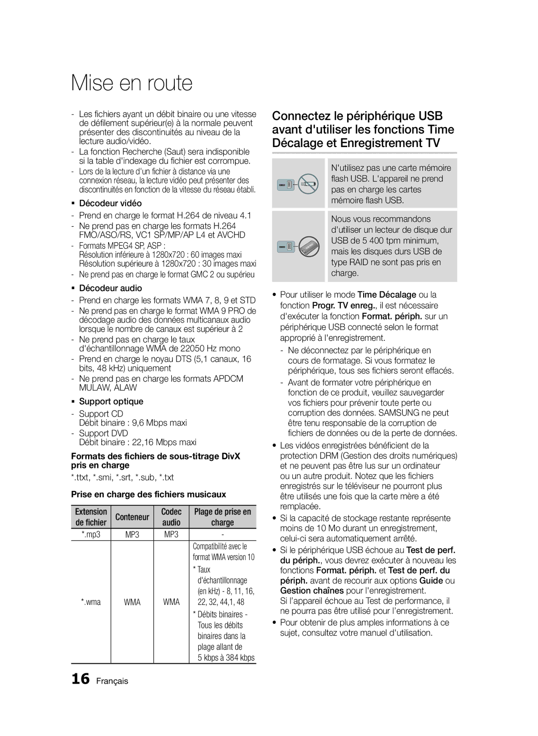 Samsung BD-D6900/ZF manual Pris en charge, Prise en charge des fichiers musicaux 