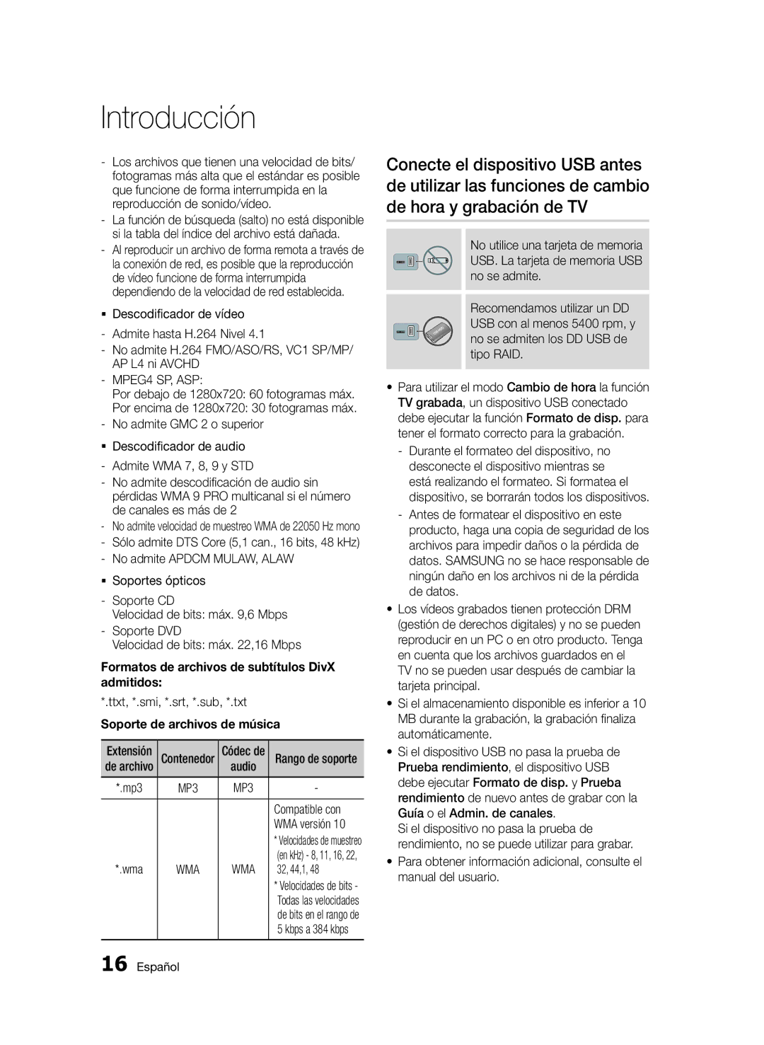 Samsung BD-D6900/ZF manual Formatos de archivos de subtítulos DivX admitidos, Soporte de archivos de música, Compatible con 