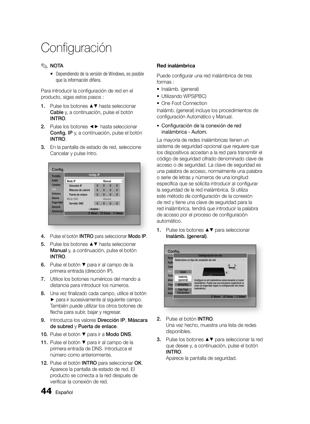 Samsung BD-D6900/ZF manual Red inalámbrica 