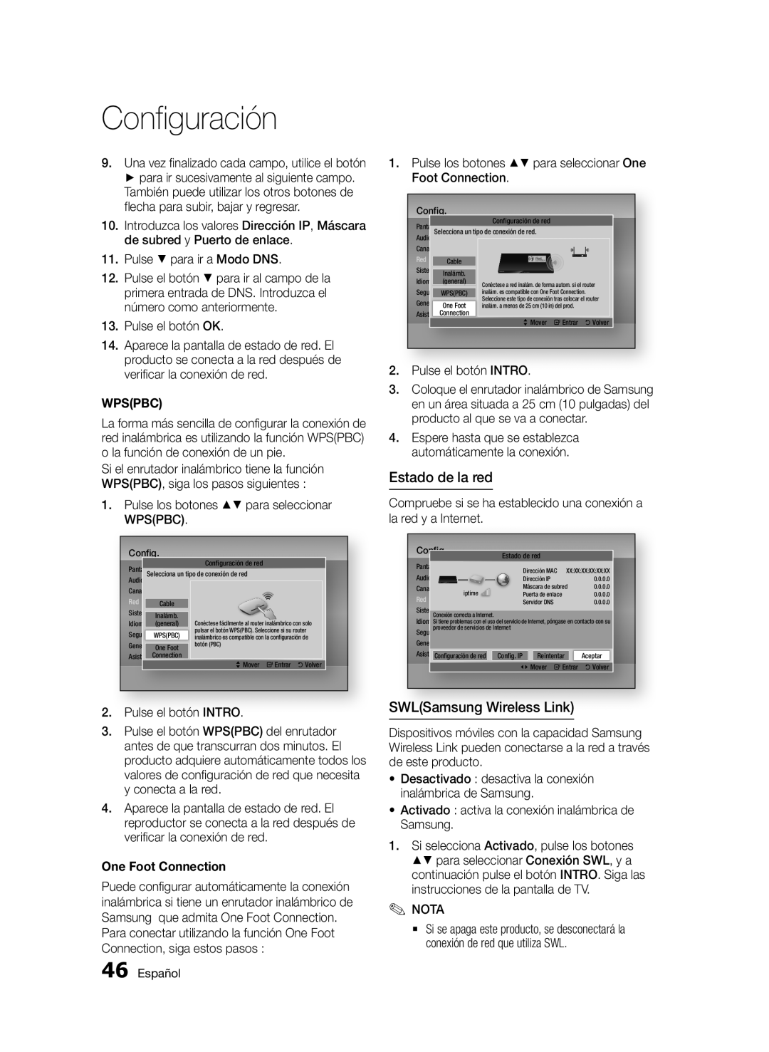 Samsung BD-D6900/ZF manual Estado de la red, Pulse el botón OK, Pulse los botones para seleccionar Wpspbc 