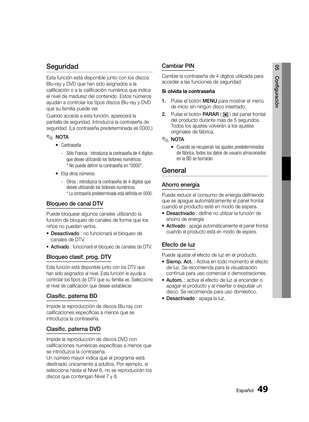 Samsung BD-D6900/ZF manual Seguridad, General 