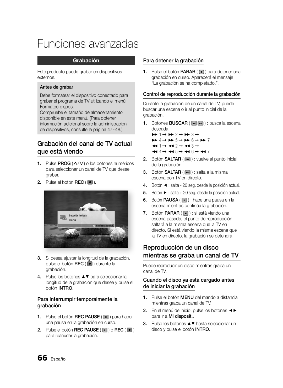 Samsung BD-D6900/ZF manual Grabación del canal de TV actual que está viendo 