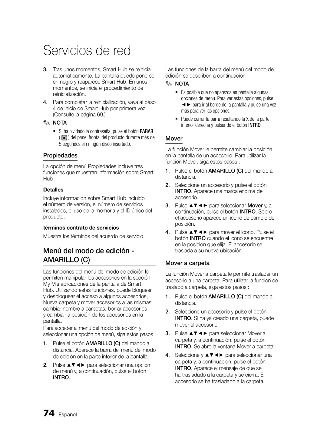 Samsung BD-D6900/ZF manual Menú del modo de edición, Propiedades, Mover a carpeta 