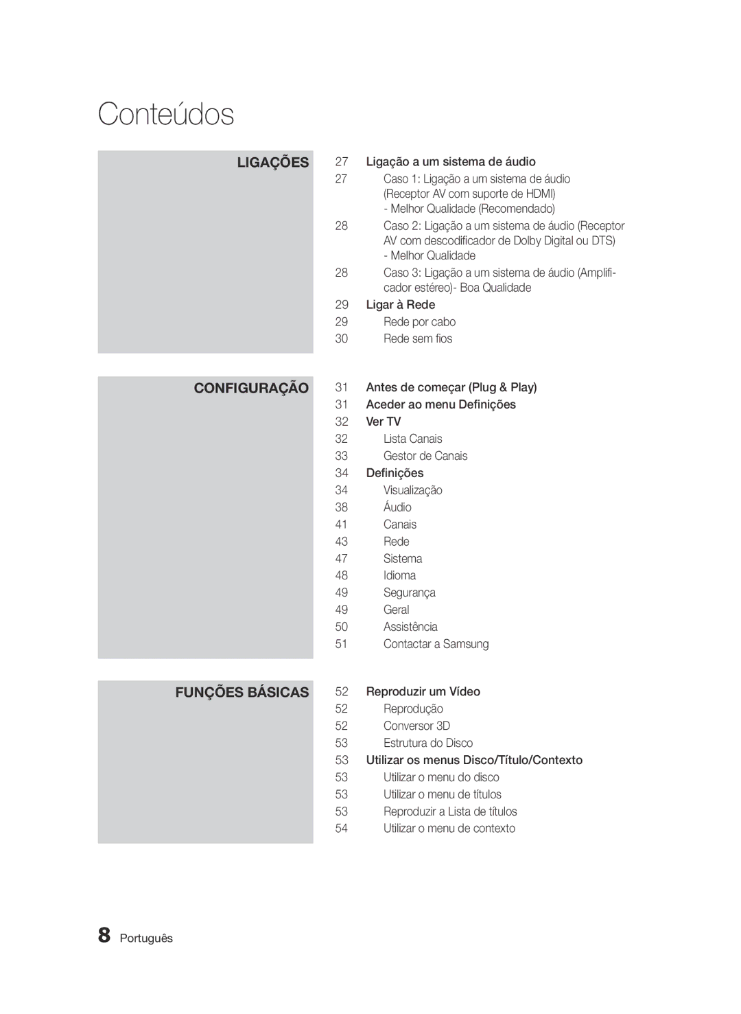 Samsung BD-D6900/ZF manual Ligação a um sistema de áudio, Melhor Qualidade Recomendado, Áudio, Canais, Rede, Reprodução 